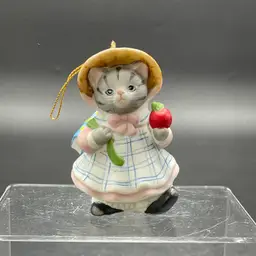 Schmid Kitty Cucumber School Christmas Ornament VTG Ceramic Cat Kitten