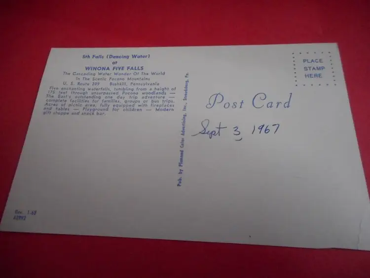 Vintage Postcard unposted waterfall Winona 5 Falls PA 60s Stroudsburg Poconos