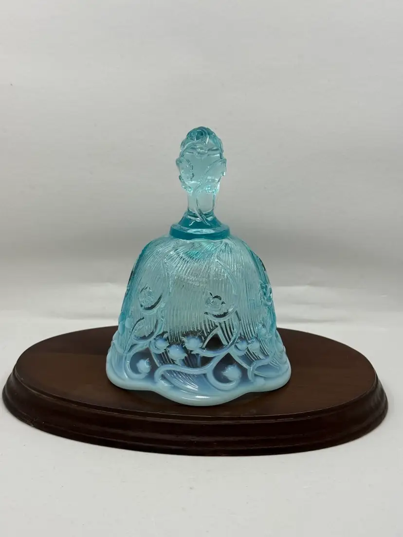 Fenton Blue Aqua Glass Bell Opalescent "Lily of the Valley" 5.5”x4”