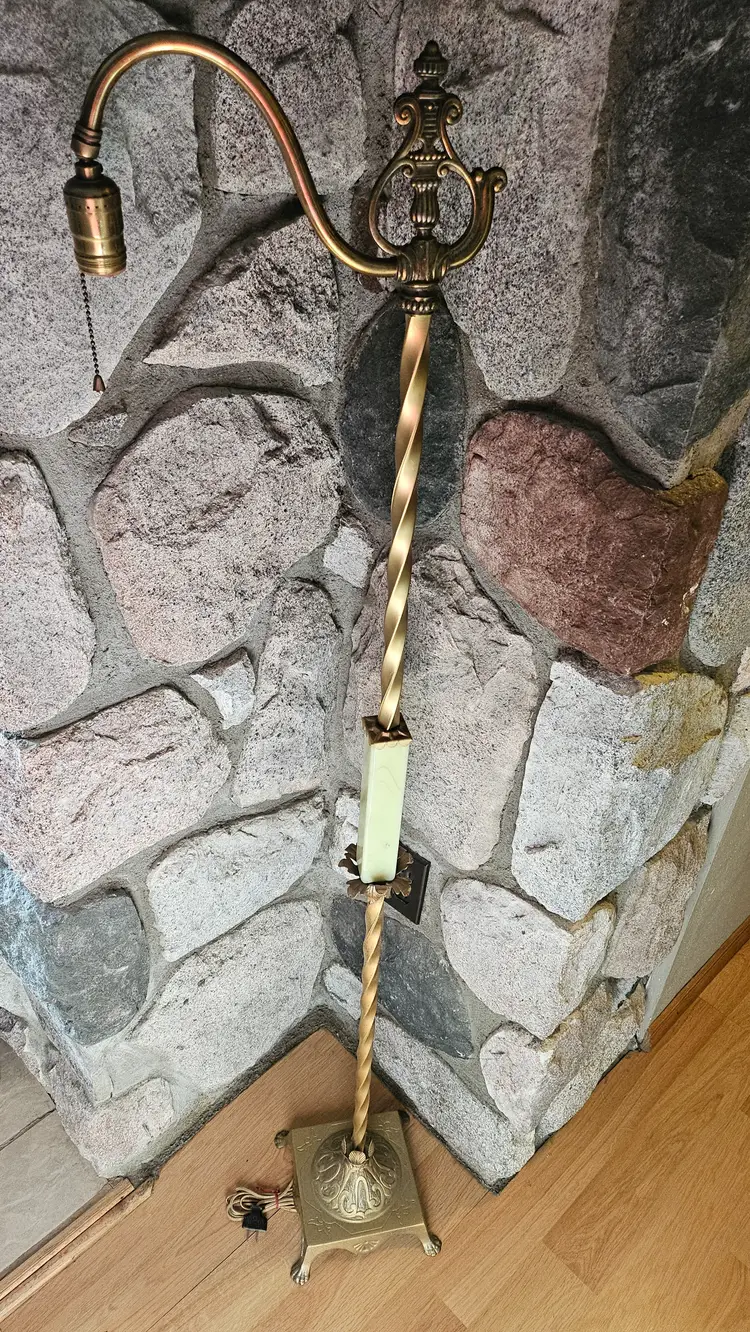 VTG Antique Uranium Slag Glass Akro Houze Floor Lamp Brass Bridge Lamp WORKS! GLOWS! EPIC!