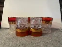 Set of 6 Vintage Ruby Glass Cocktail Glasses With Gold Trim  # 3001