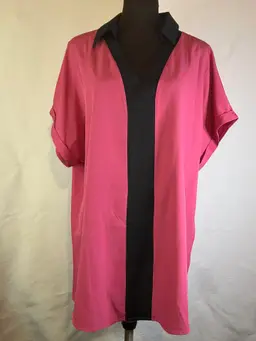 Womens Pink Black V-neck Short Sleeve Tunic Dress Size XL