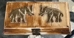 I V O R Y Trinket Box With Brass Elephants — Made In India