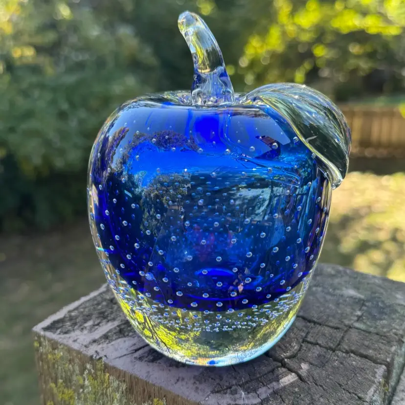 Vintage Bullicante Blue Glass Apple Paperweight 🍎