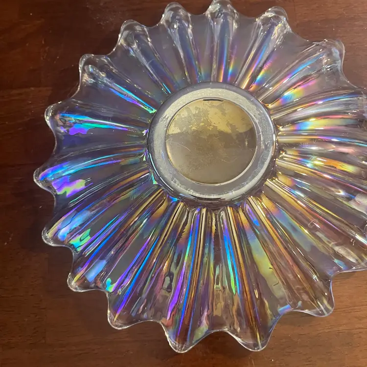 Vintage Federal Glass iridescent starburst pattern glass centerpiece bowl. 1950-1960 - 9”