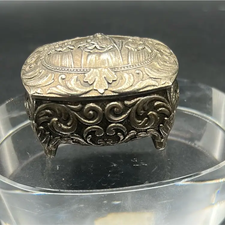 English Pewter Ornate Footed
Trinket Box