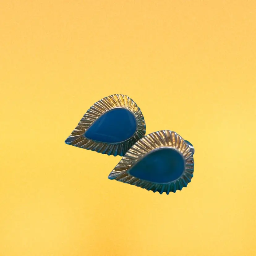 Vintage Gold & Teal Teardrop Pierced Earrings – Retro Statement Jewelry