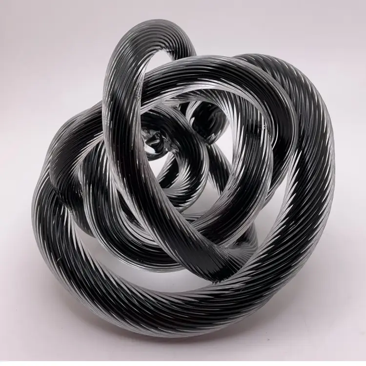 POW1 Blown Glass BLACK / CLEAR Case Textured Infinity Rope Knot from Z Gallerie 4”