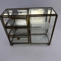 Brass Framed Etched Glass Jewelry Cabinet *Has A Crack