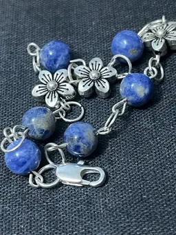 Sodalite Floral Silver-tone Bracelet 7”