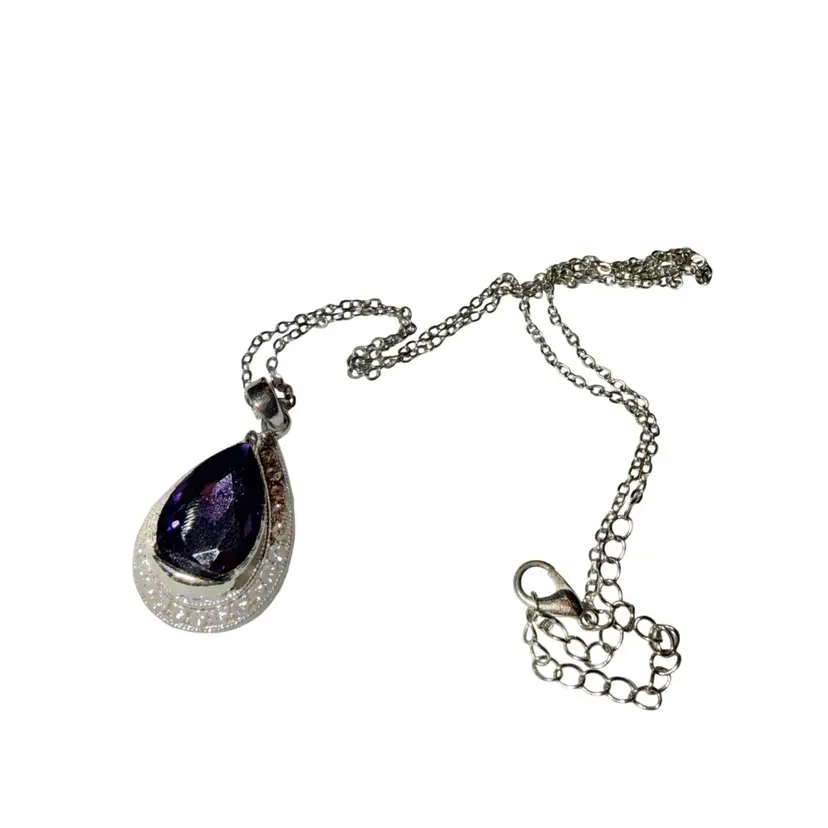 Silvertone and Rhinestone with Purple Stone Necklace