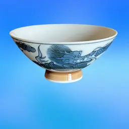Porcelain Rice Bowl With Dragon Blue And White 5”