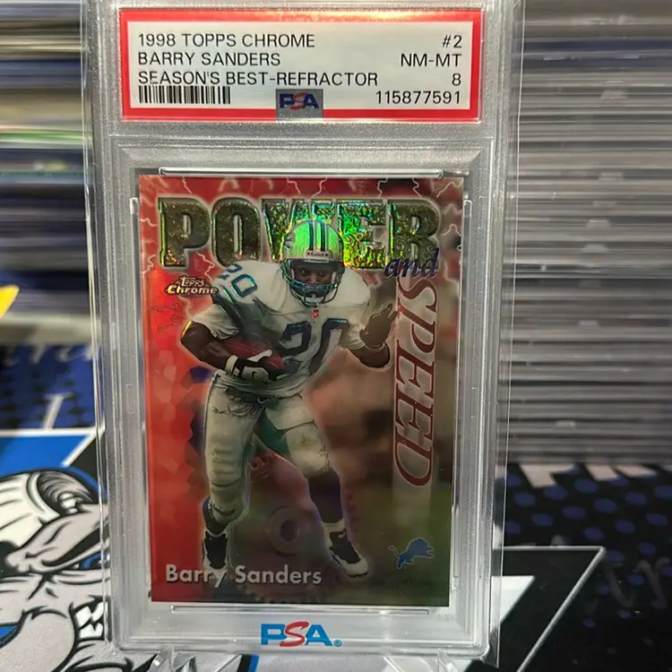Barry Sanders 1998 Topps Chrome Season’s Best Refractor PSA 8 Detroit Lions