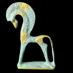 Metal Ancient Greek Horse Art Statue: 2.75”x3.75”x0.75”