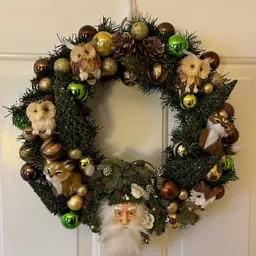 Rustic WOODLAND Santa Christmas Wreath Owls Critters Holiday CUSTOM Handmade 14"