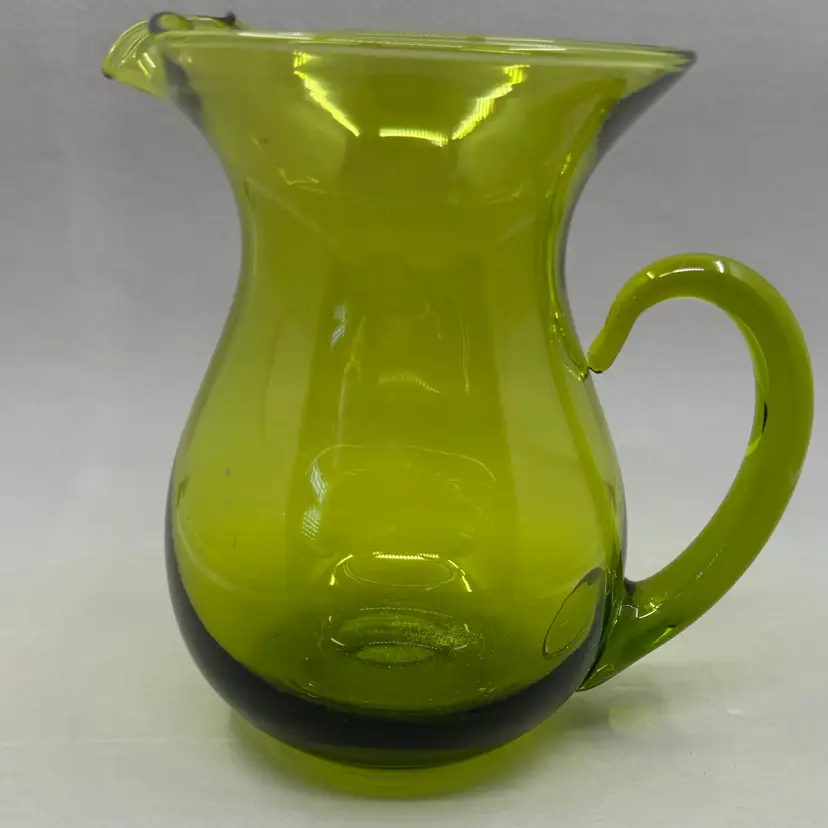 Green Blown Glass Pitcher, 5.5”