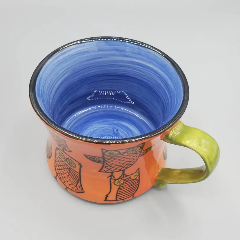 Pier 1 Imports Owl Stackable Coffee Mug Tea Cup Hand Painted Stoneware Replacement, Orange