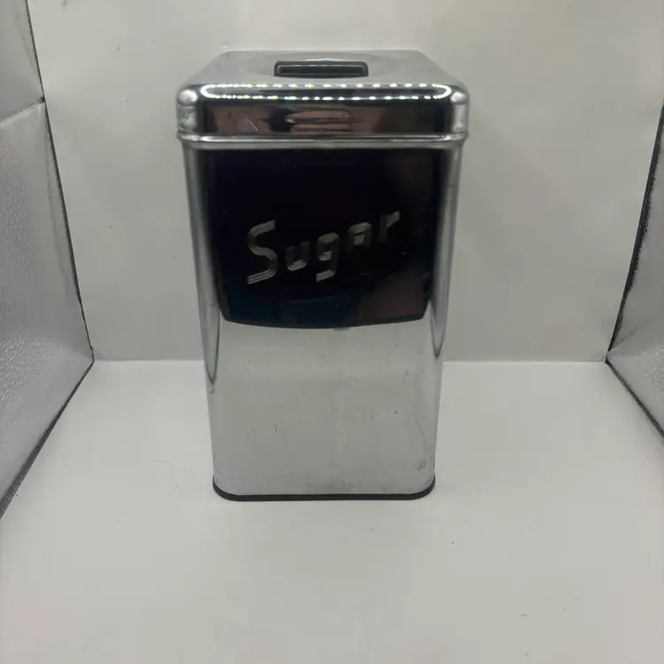 Vintage Canette Sugar Canister Metal Chrome 8.75”X 5” X 6” MCM 1950s