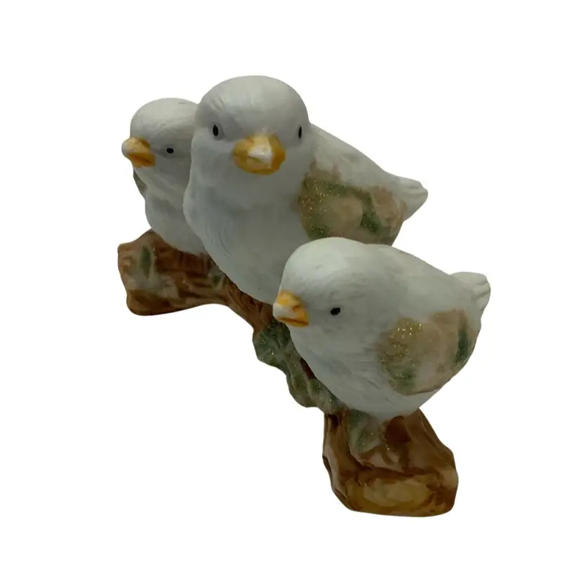#01 - 3.5” By 2” Tall  JSNY Vintage White Porcelain Birds On A Branch Made In Thailand 🇹🇭