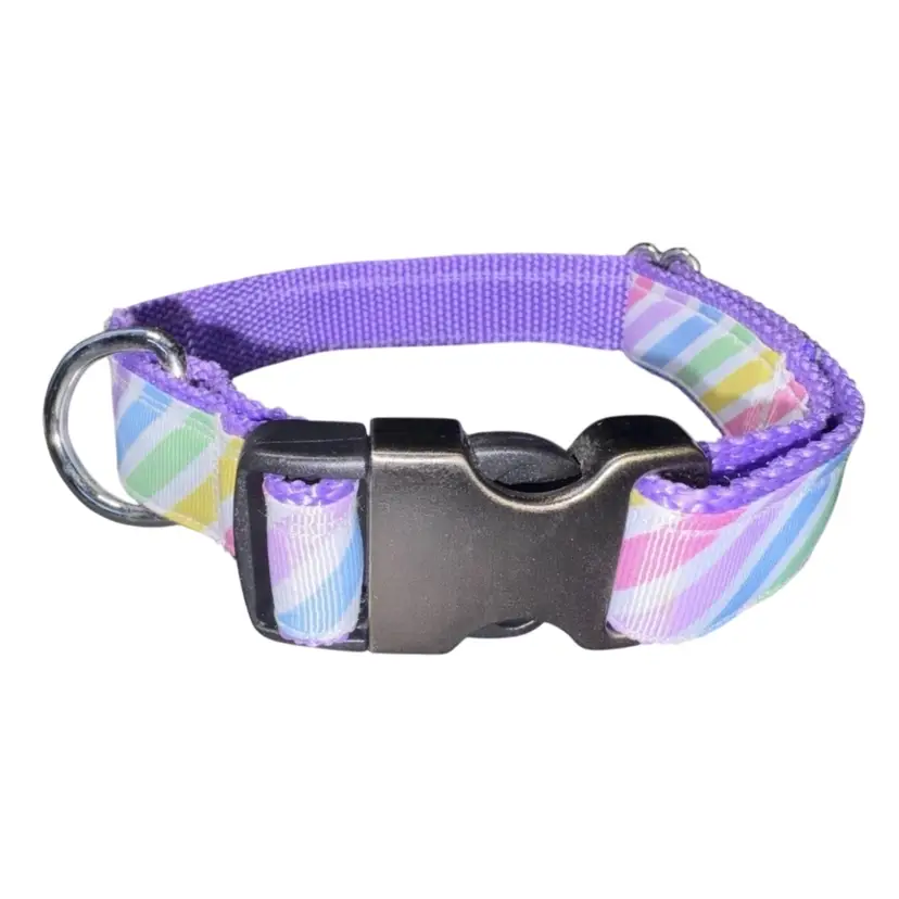 Dog Collar Rainbow Purple Colors Large Handmade Heavy Duty With Buckle NEW