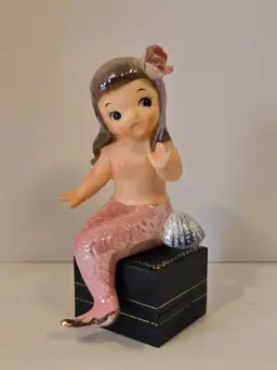 Vintage Lefton Mermaid Pink Tail Shelf Sitter Figurine