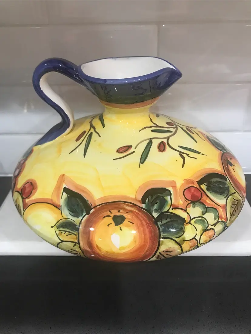 Ceramica De Espana Pitcher Hand Painted Wide