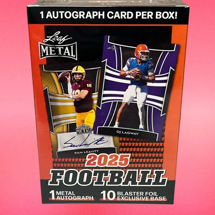 2025 Leaf Metal Football Blaster Box For Susan G Komen (stacked shipping)