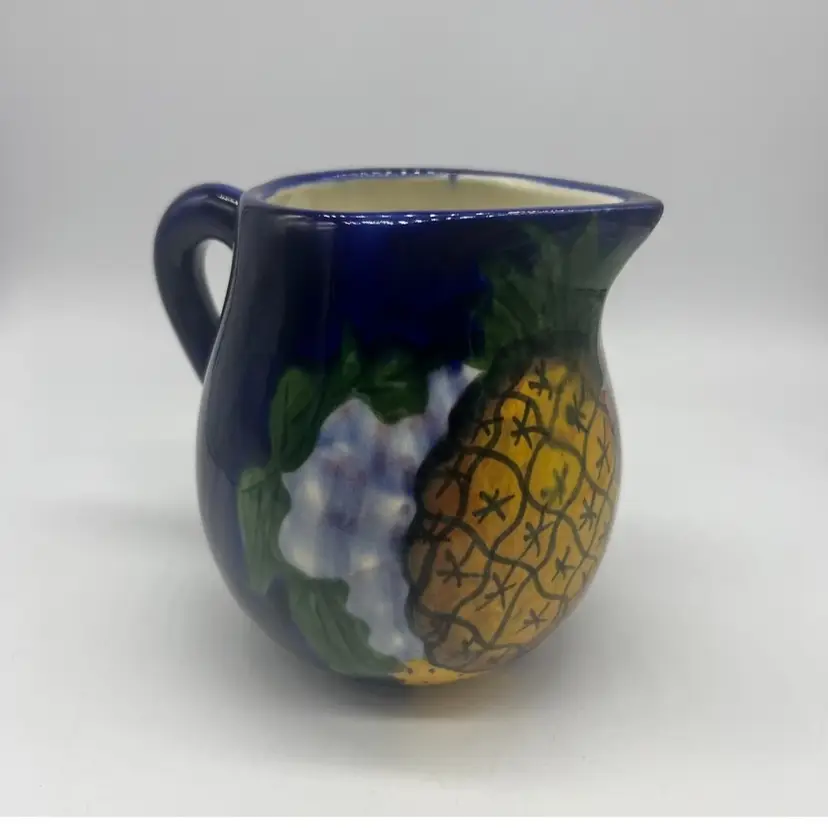 Hand Painted Mexican Talavera Blue Pitcher