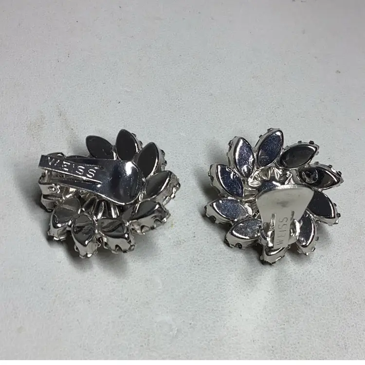 Weiss Large Crystal & Rhinestones Clipon Earrings 1 1/4”