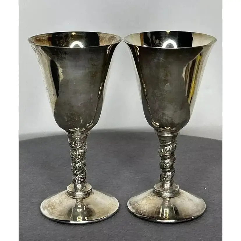 Vintage Pair of Silverplated Sherry Goblets ~ William Adams ~ Spain (c) 1960's