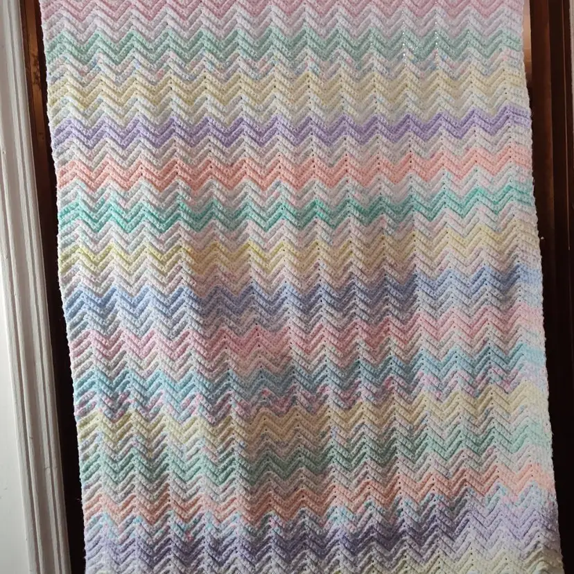Crochet 50x34 Handmade Chevron Style Blanket with Pastel Colors Perfect Baby Crib Topper