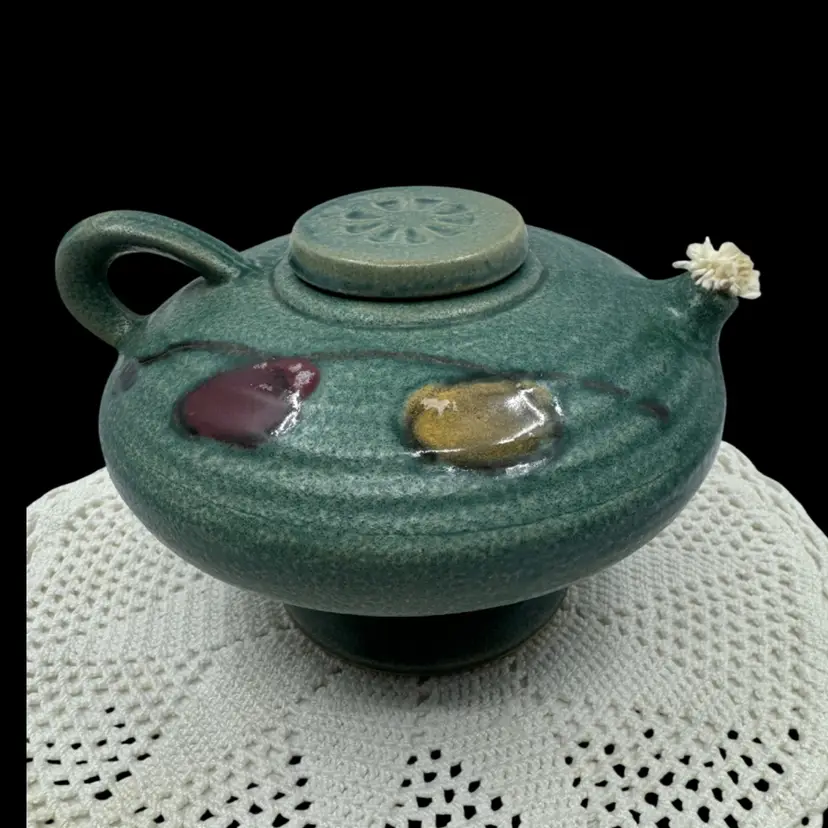 Teal Pottery Oil Lamp