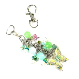 Butterfly Charm Green Blue Beaded Phone Or Purse Charm Repurposed Jewelry Made By Me 3”