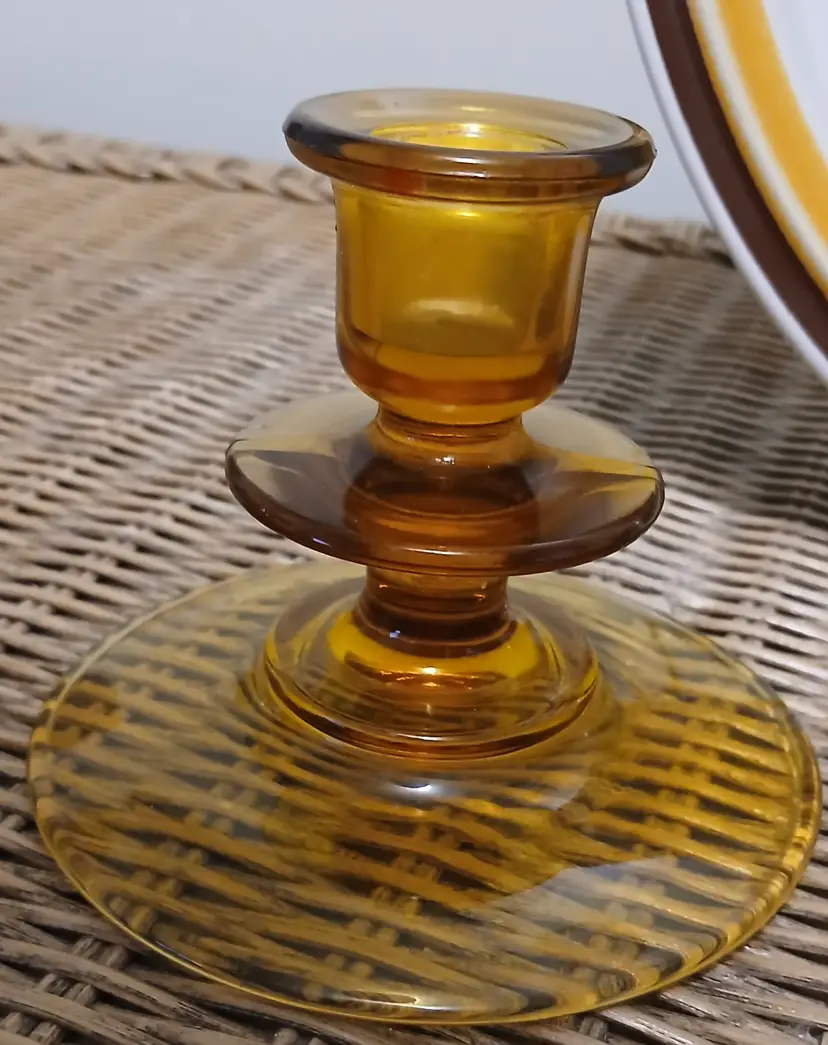 Pair of  Madrid Amber Glass Candle Holder