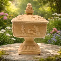 Victorian Revival Trinket Box w/Cherub Relief - Peachy Dream Pedestal  Candy Dish w/Lid