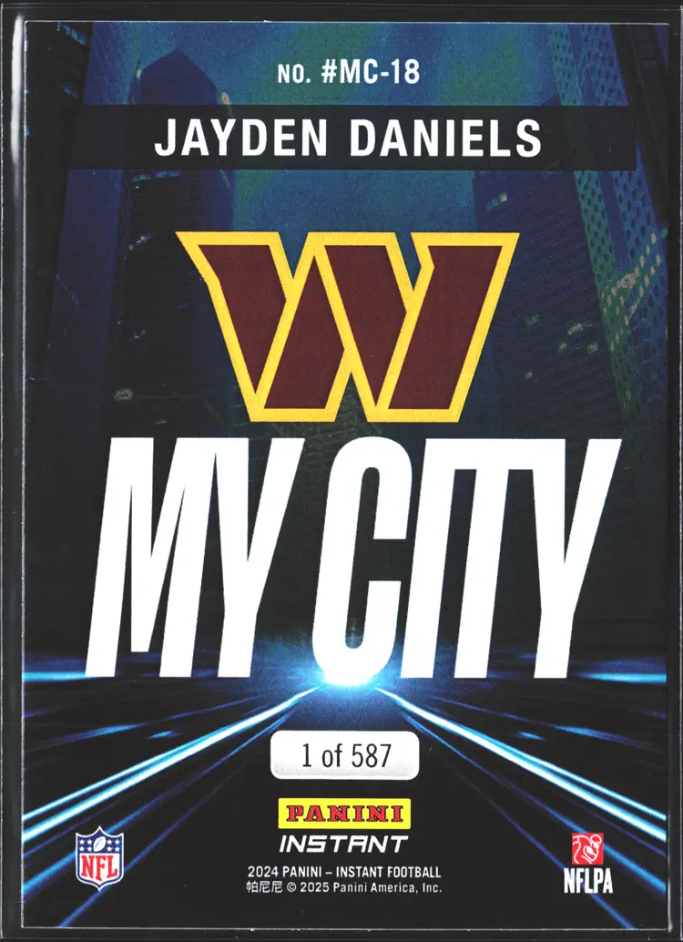 Jayden Daniels Short Print Rookie Card My City /587 Made! Washington Commanders Panini Instant