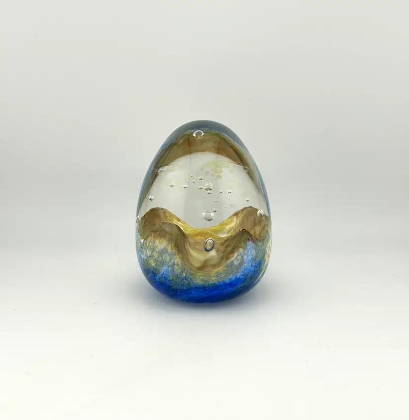 Signed 1999 Michael Nourot Egg Shaped Glass Paperweight 2.75”x 4”