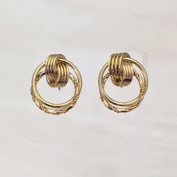 Vintage Clip On Earrings Gold Tone Door Knocker Style Statement Earrings