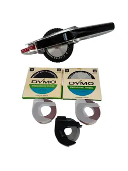 Vintage DYMO 1550 Chrome Deluxe Spin Dial Label Maker w/ Embossing Wheels &Tape