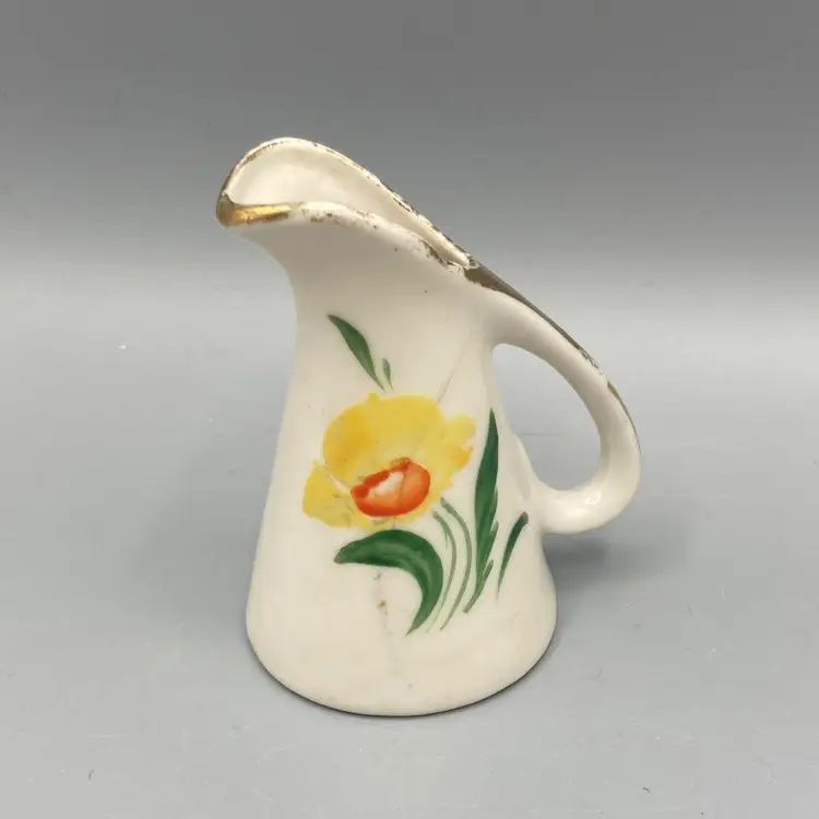 Vintage Miniature Yellow and Orange Flower Pitcher - READ
