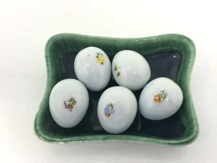 Miniature Porcelain Eggs with Flower Design Set of 5