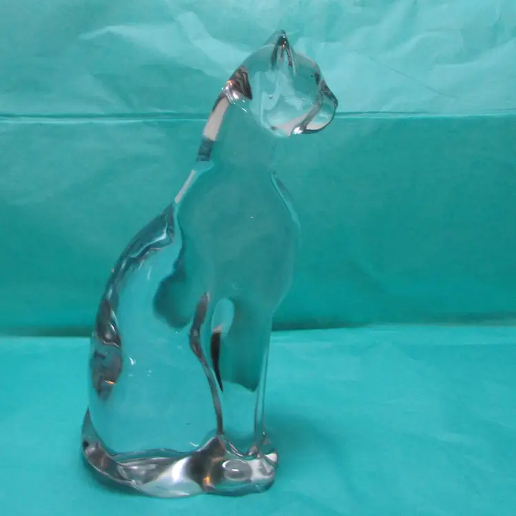 vintage sitting clear crystal cat figure panther 6"