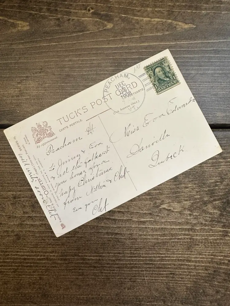 Antique Embossed Tucks Oilette Forest Scene Merry Christmas Postcard, Posted 1908