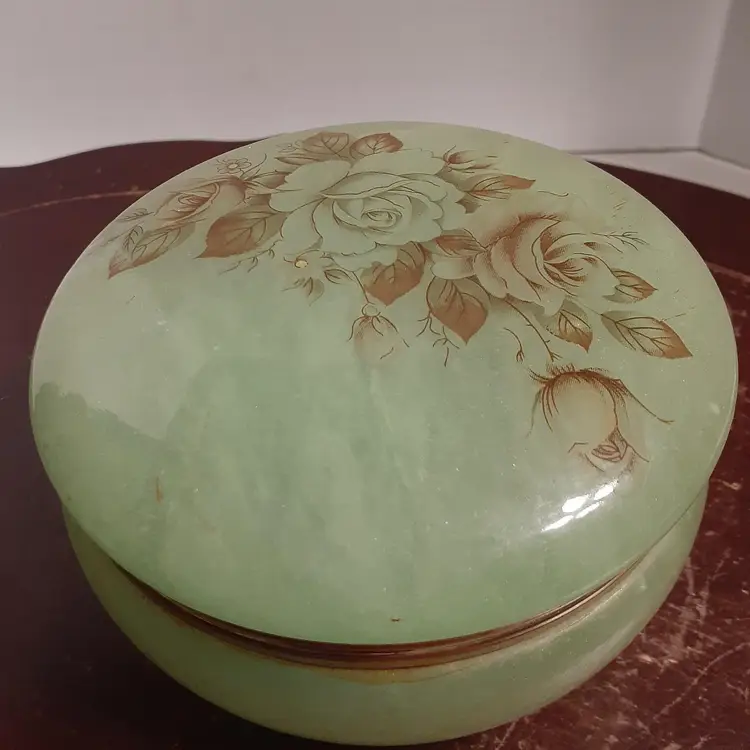 Green And Gold Alabaster Powder Box
