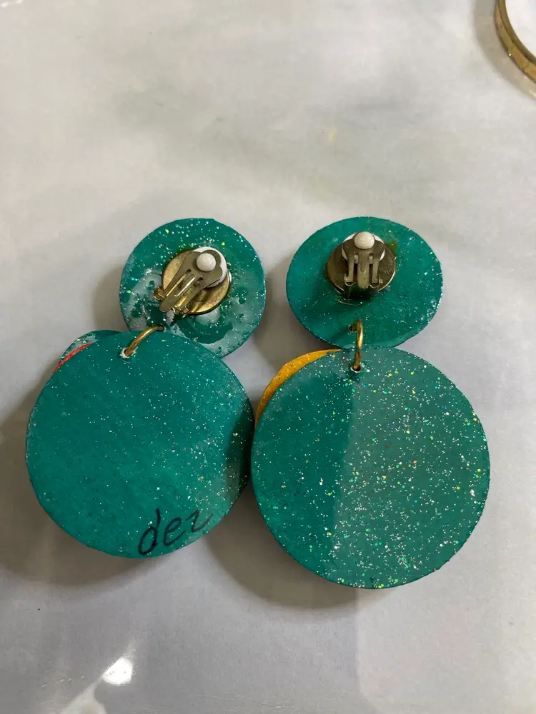 1980’s Big And Colorful Clip Earrings-Signed Approximately 3 Inches