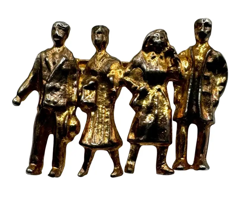 Vintage Brooch Pin 4 People Business Two Tone 1”