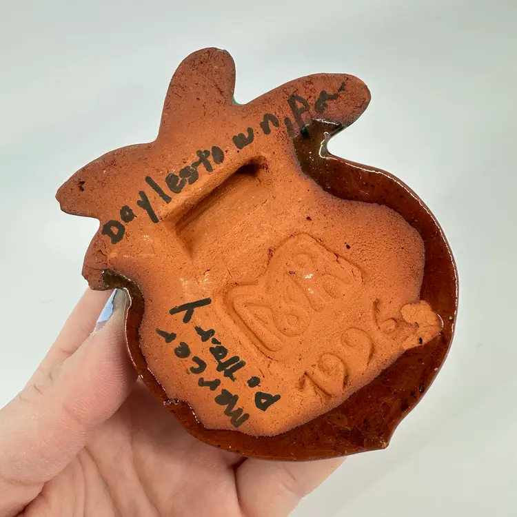 Moravian Tile Pottery Redware Peach Wall Hanging Signed