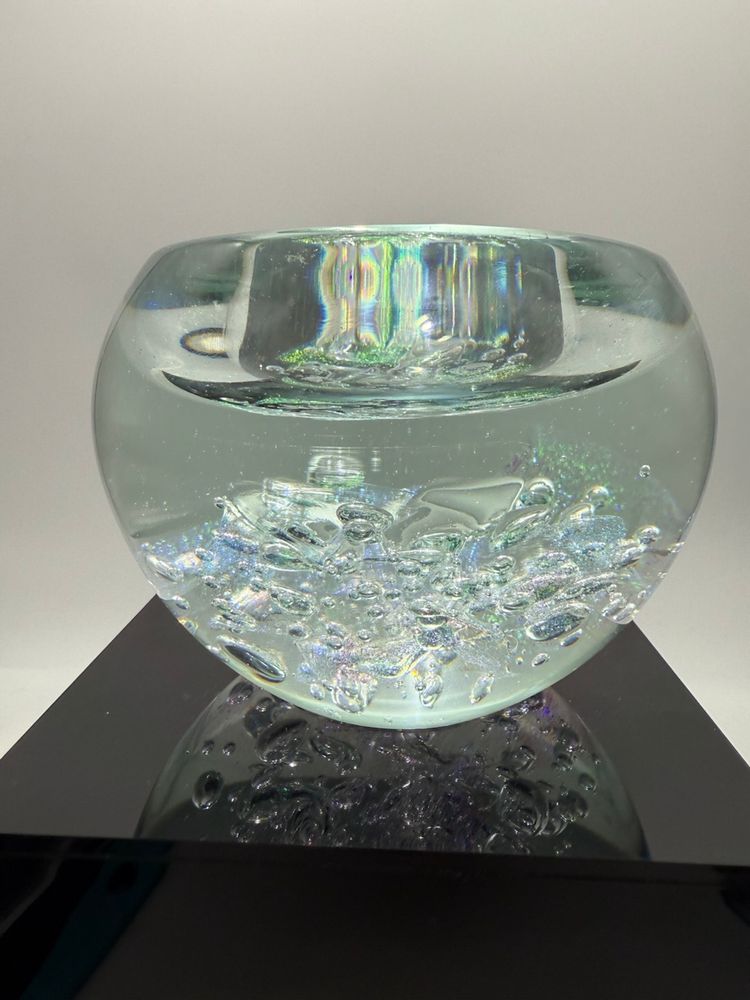 Epic Eickholt Art Glass Bowl Paperweight with Bubble And Dichroic Goodness!