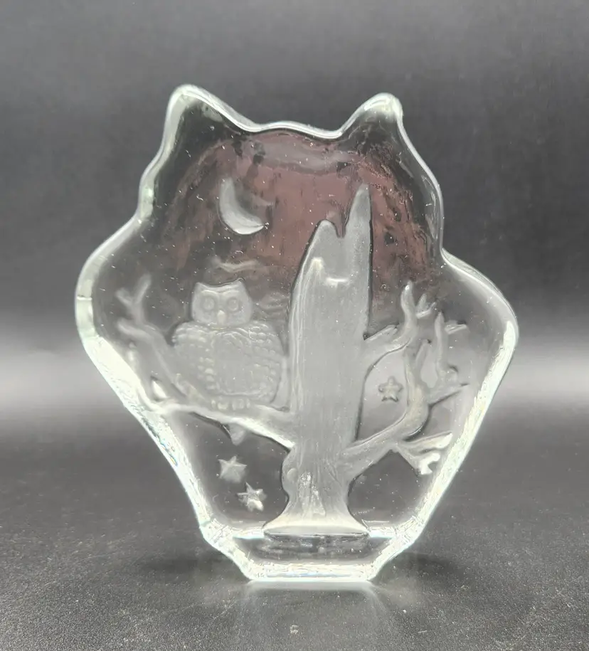 Carved Glass Owl Paperweight
