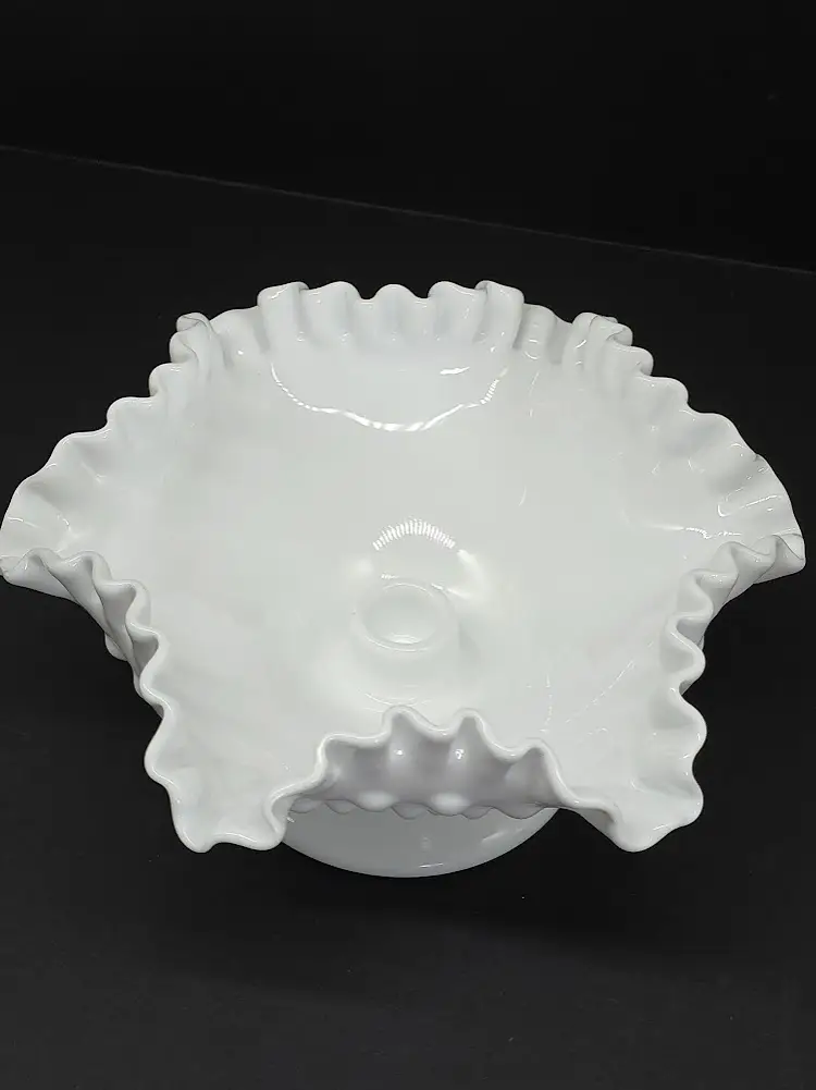 Fenton Hobnail Milk Glass Ruffled Footed Pillar Candle Holder